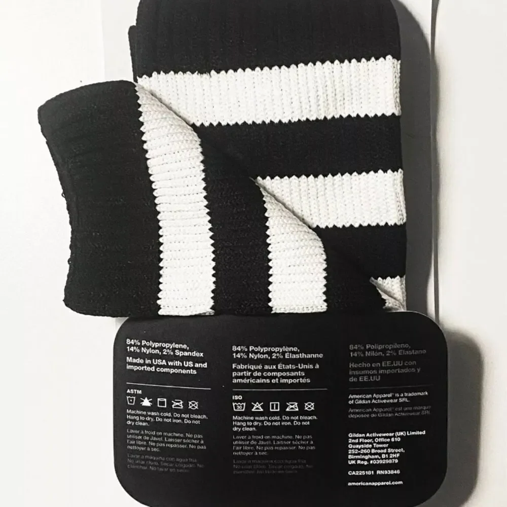 Vintage NEW American Apparel Thigh High Thick Socks Black White Stripes rare y2k